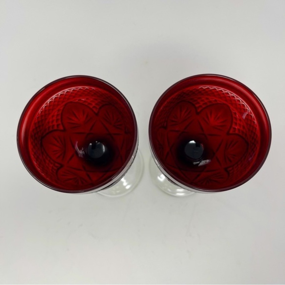 Vintage‎ Ruby Red Clear Lumiarc Cristal d’Arques French Water/Wine Goblet 8”Tall - Picture 8 of 9